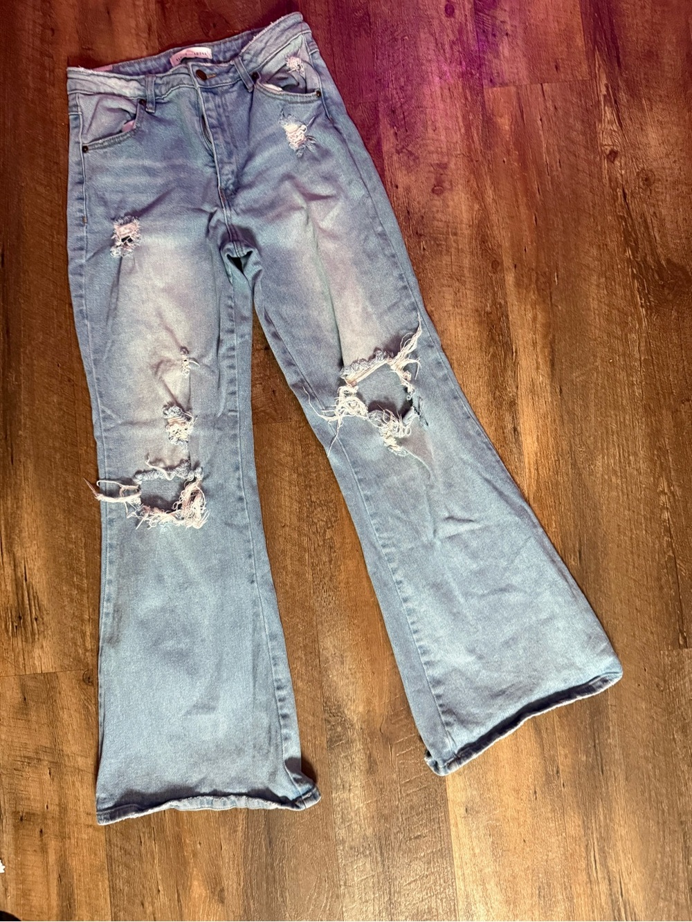 Almost Famous Light Blue Distressed Flare Jeans